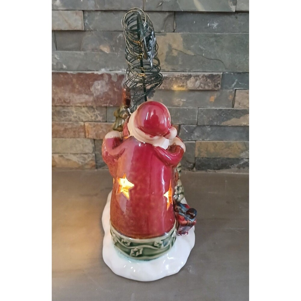 Christmas Holiday Jingle Ceramic Santa & Snowman on Sled Tea Light Candle Holder - Picture 4 of 8
